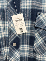 New Men’s White Horse Blue Plaid Long Sleeve Pearl Snap Large V-51