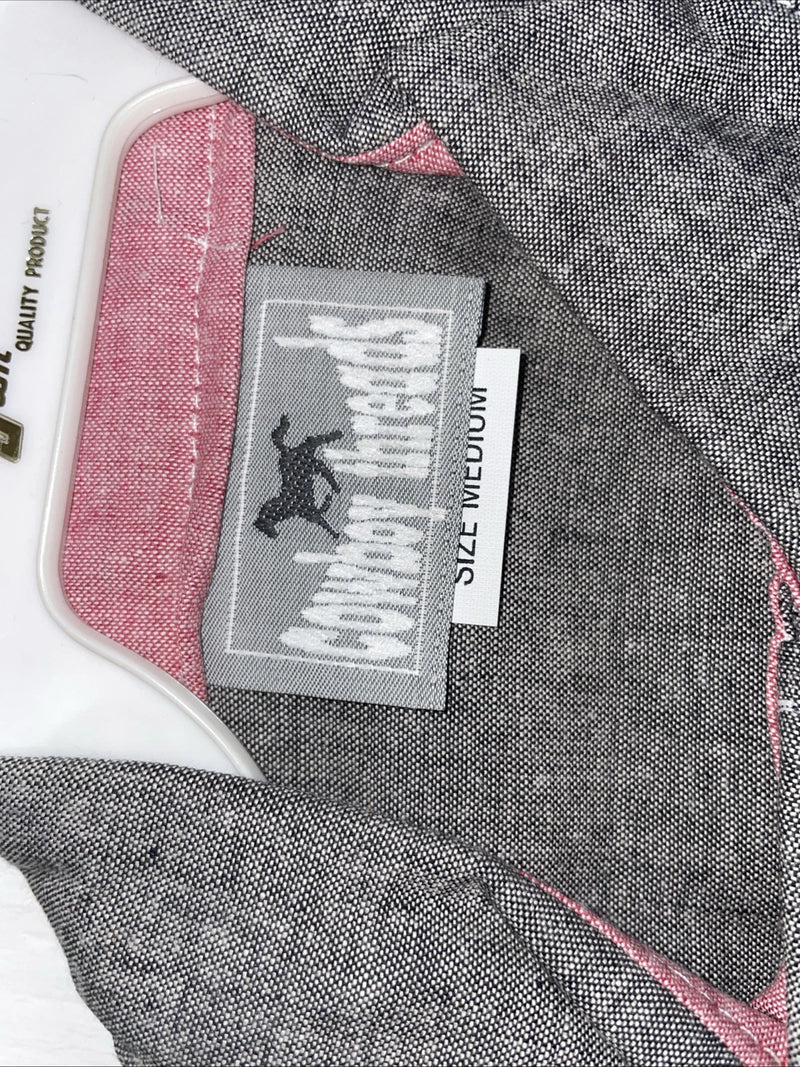 New Men’s Cowboy Threads Grey White Pink Short Sleeve Button Up Medium B-91