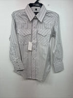 New Kids White Horse Gray Stripe Long Sleeve Pearl Snap Medium DD-57