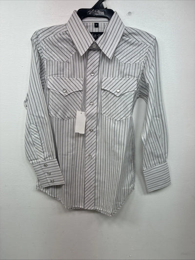 New Kids White Horse Gray Stripe Long Sleeve Pearl Snap Medium DD-57