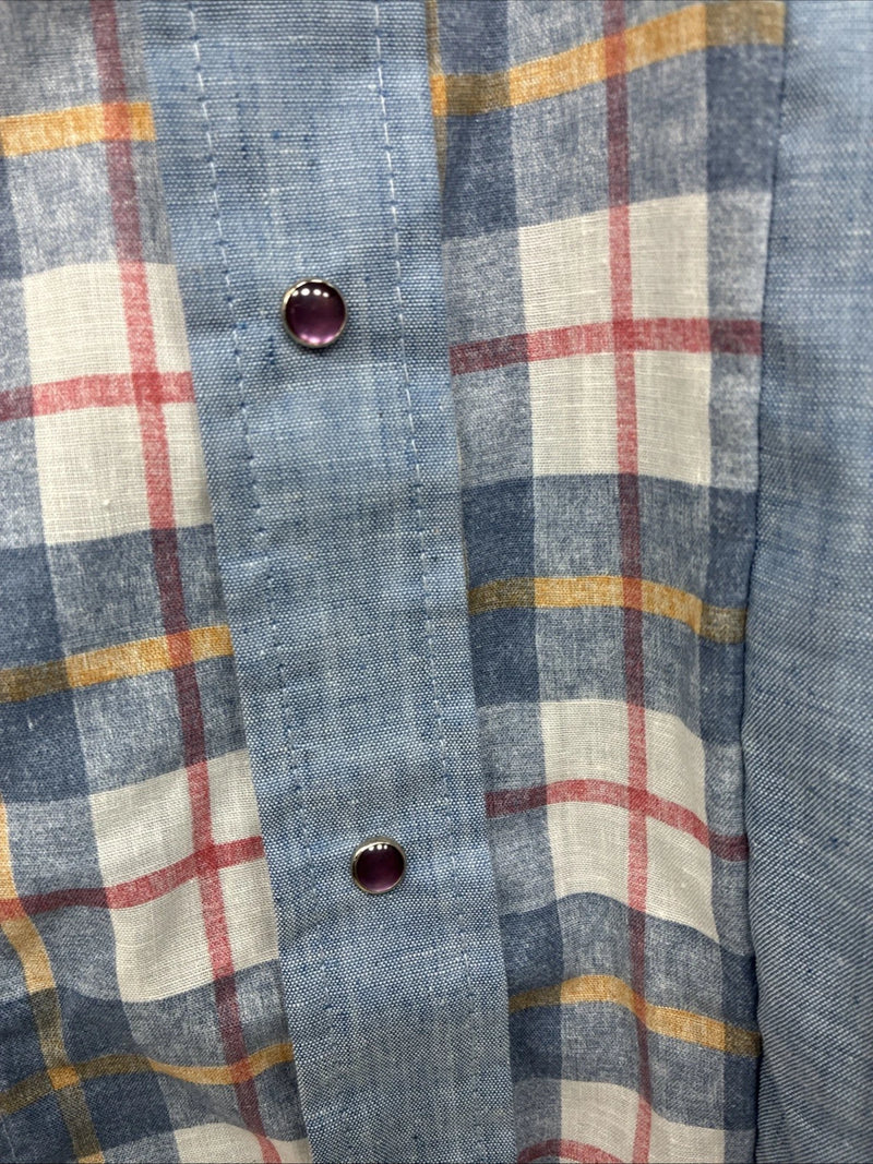 New Women’s Western Art Blue Plaid Long Sleeve Pearl Snap Size 16 TT-109