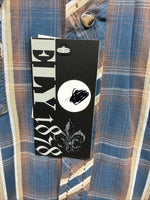 New Men’s ELY 1878 Blue Brown Plaid Long Sleeve Pearl Snap Large Q-32