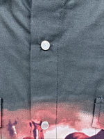 New Men’s ELY Cattleman Blue Black Horse Design Short Sleeve Pearl Snap Med J-96