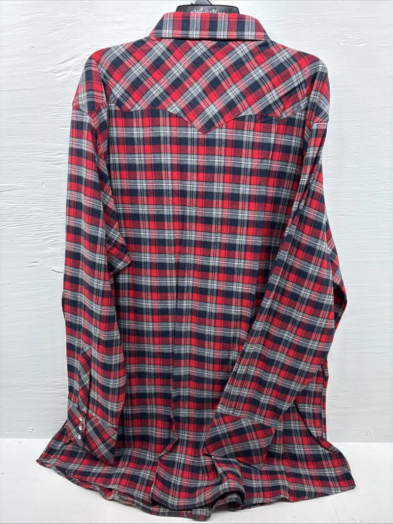 New men’s White Horse Red Flannel Long Sleeve Pearl Snap 3XL E-64