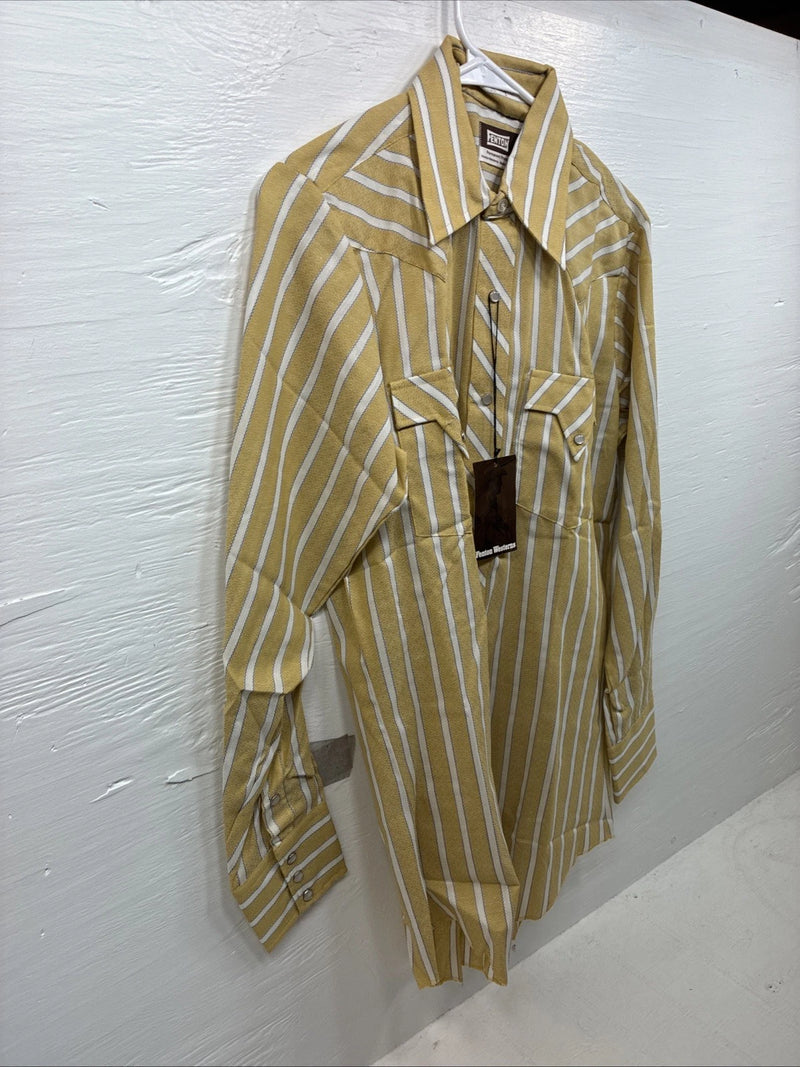 New Men’s Fenton Yellow Stripe Long Sleeve Pearl Snap 15 Medium AA-65