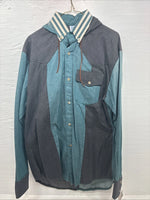 New Men’s Latigo Blue Black Long Sleeve Button Up Hood Large V-84
