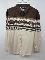 New Women’s Brooks & Dunn Tan Design Long Sleeve Button Up Size Small TT-51