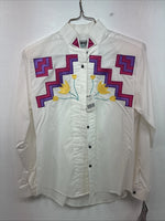 New Women’s Wrangler White Deigned Long Sleeve Button Up Medium KK-31