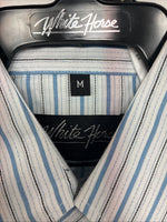 New Kids White Horse Blue Stripe Long Sleeve Pearl Snap Medium DD-75