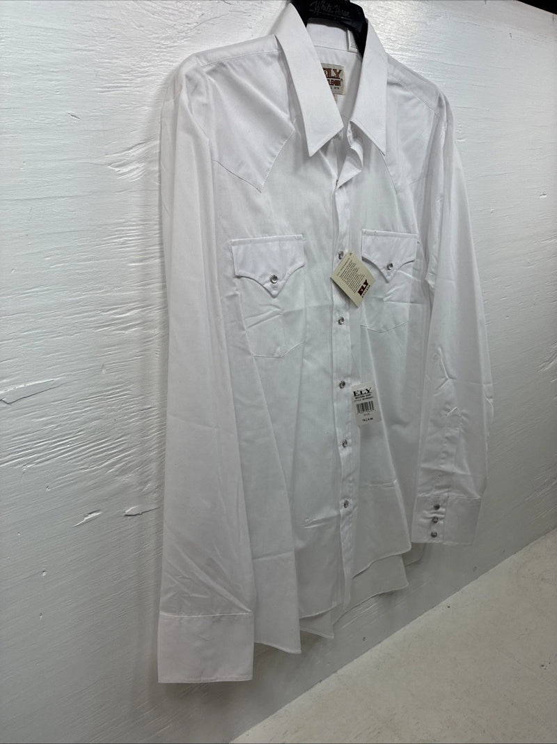 New Men’s ELY Cattleman White Long Sleeve Pearl Snap 16.5 X 36 Large CC-38