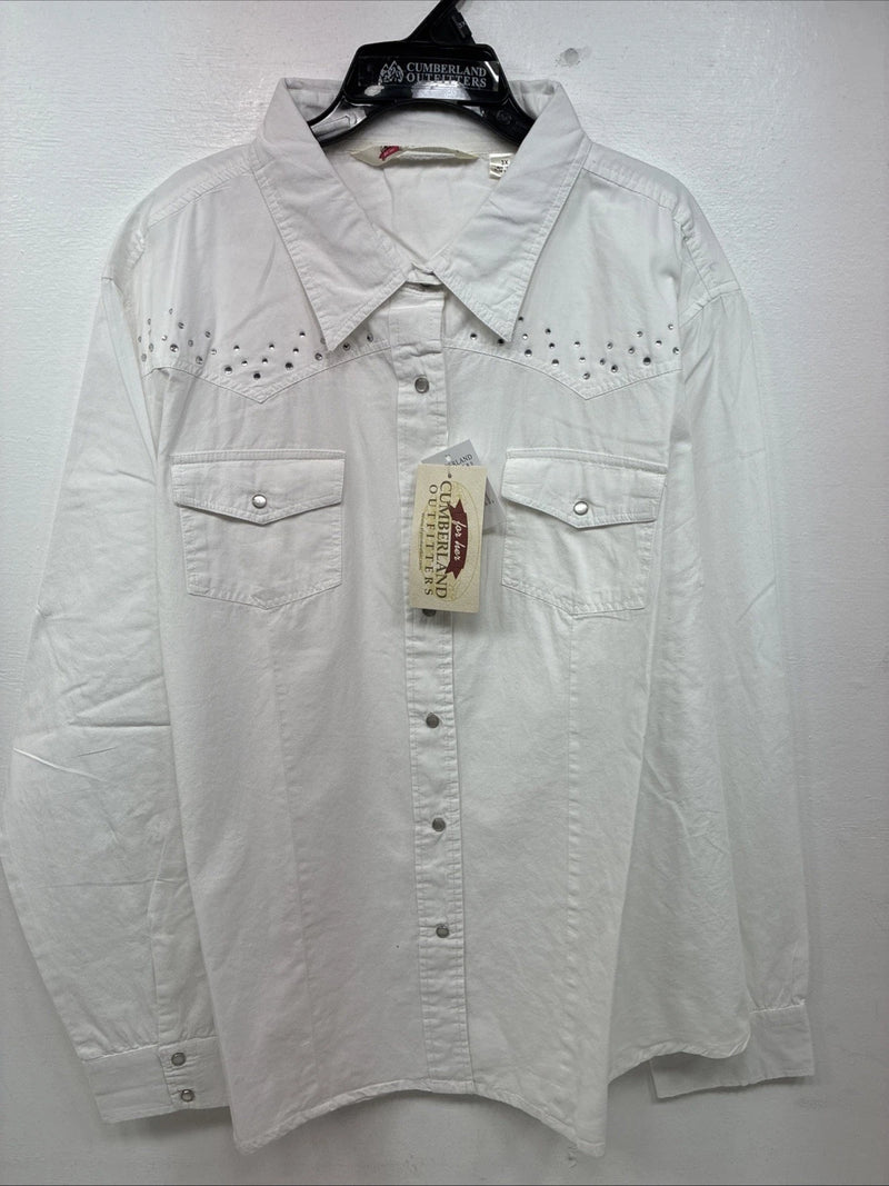New Women’s Cumberland White Gem Long Sleeve Pearl Snap 3X MM-9