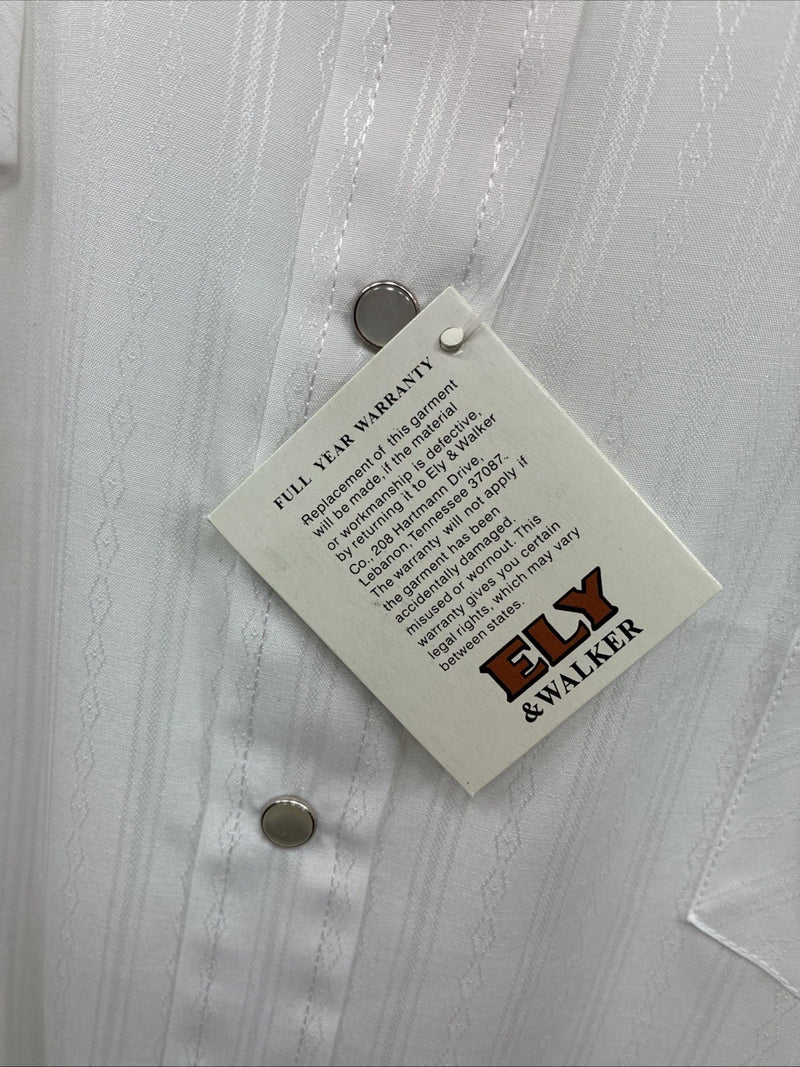 New Men’s ELY Cattleman White Designed Long Sleeve Pearl Snap 19.5 X 36 3XL T-47