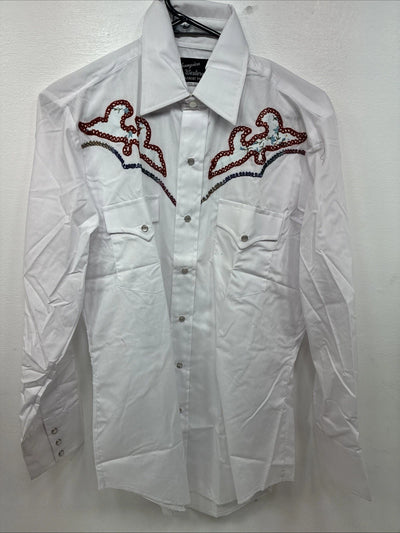 New Women’s Champion Western White Deisgn Long Sleeve Pearl Snap 15.5 MM-26