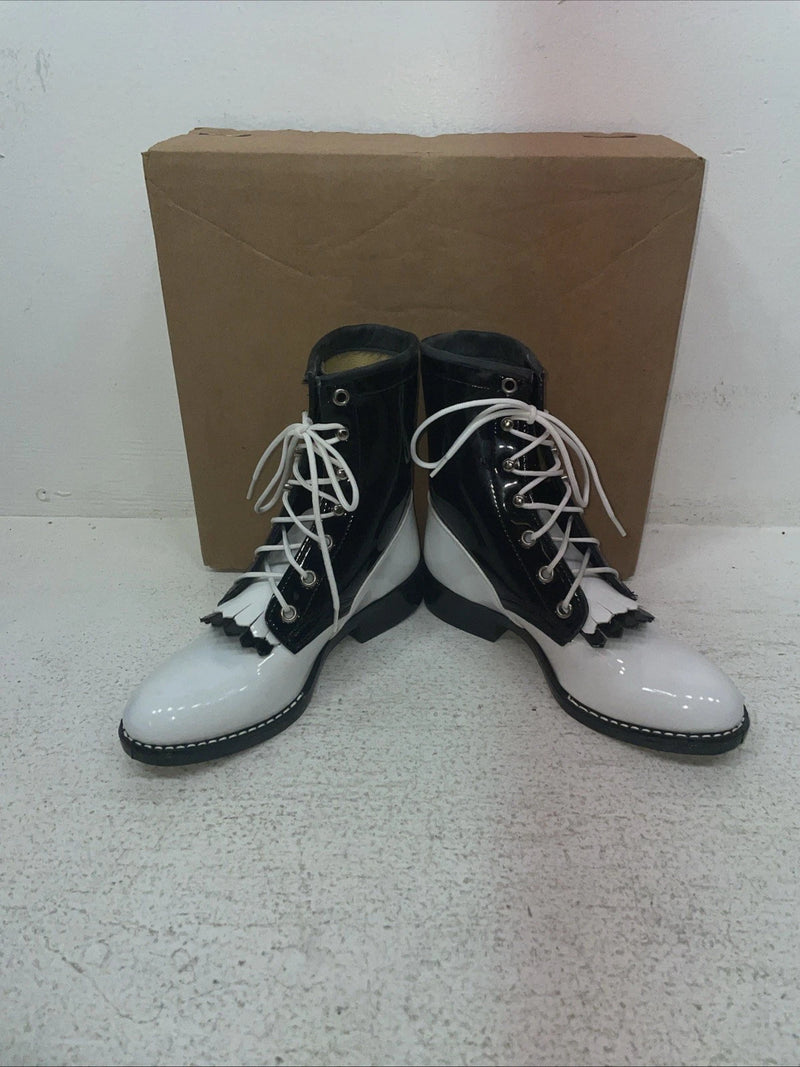 New Children’s White Lace Up Bronco Cowboy Boots. C 1332 13.5 -3 1/2 D. 23-89