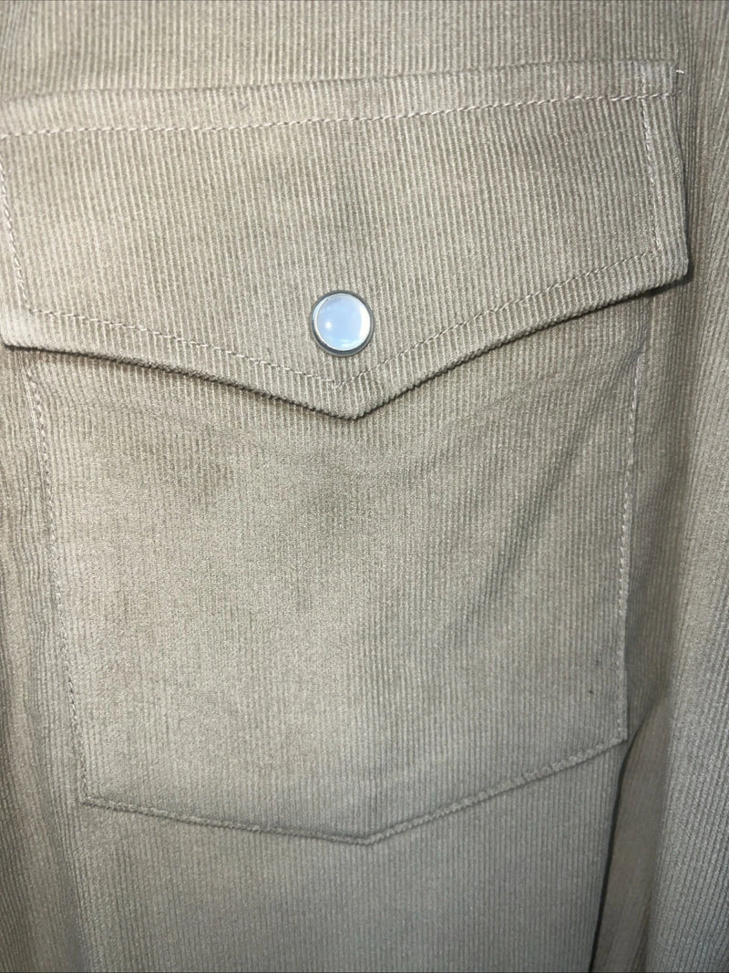 New Mens Tan Velvet White House Pearl Snap Long Sleeve Shirt. XXL G-65