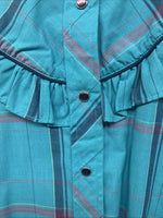 New Women’s Country Charmer Blue Plaid Long Sleeve Pearl Snap Medium KK-40