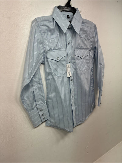 New Boys White Horse Blue Long Sleeve Pearl Snap Medium DD-120