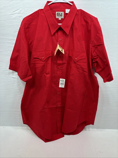 New Men’s ELY Cattleman Red Short Sleeve Pearl Snap 2XL 18 E-45