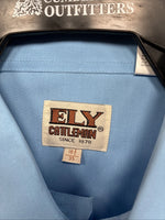 New Men’s ELY Cattleman Simple Blue Long Sleeve Pearl Snap 16.5 Large Q-86