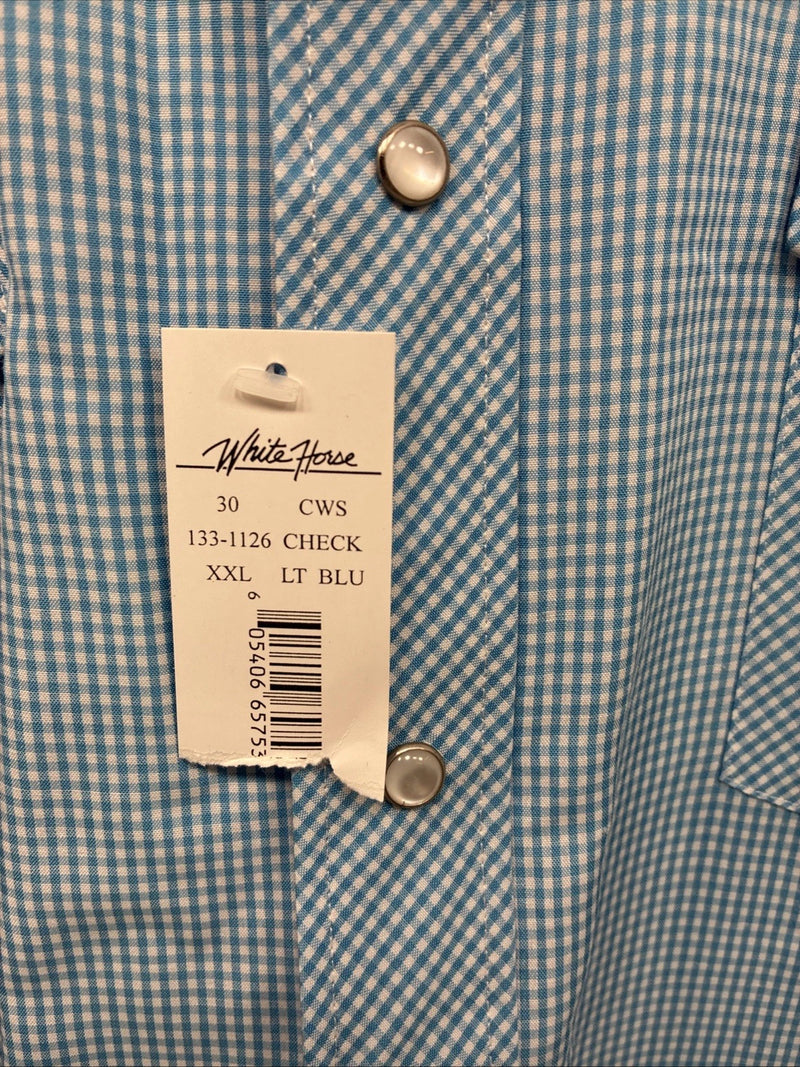 New Men’s White Horse Blue Checkered Long Sleeve Pearl Snap 2XL H-28