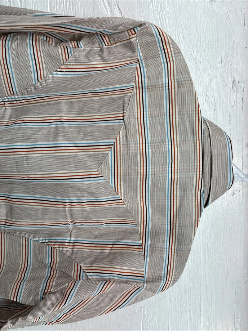 New Men’s Tem Tex Multicolor Stripe Long Sleeve Pearl Snap 14.5 X 33 Small V-8