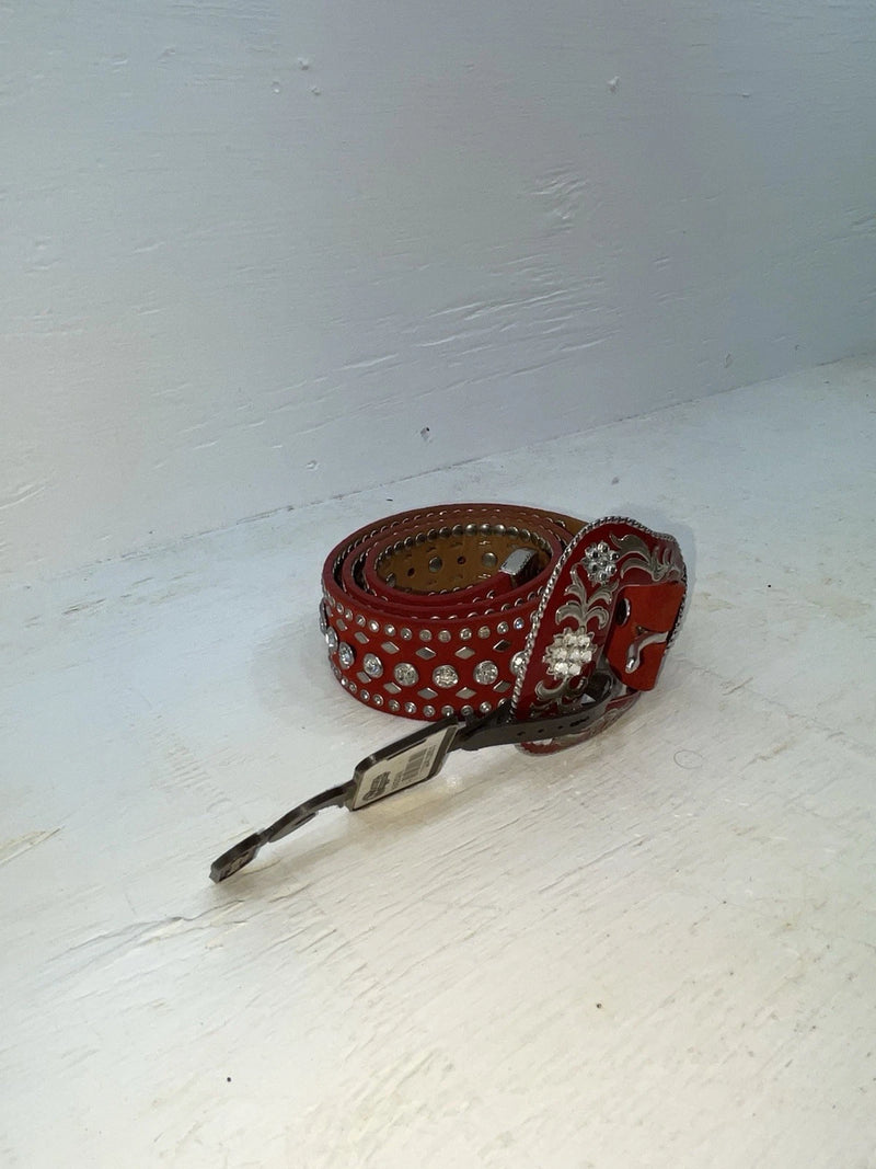 New Red Genuine Leather Nocona Silver Bling M Belt #N3432604 Z-101