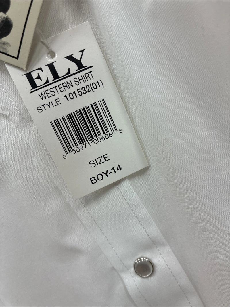 New Boys ELY Cattleman White Long Sleeve Pearl Snap Size 14 AA-41