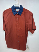 New Women’s Cowboy Threads Orange Blue Short Sleeve Button Up Medium YY-86