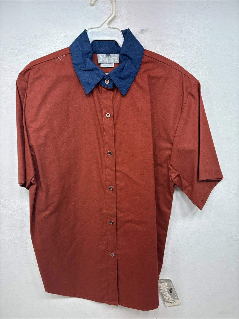 New Women’s Cowboy Threads Orange Blue Short Sleeve Button Up Medium YY-86
