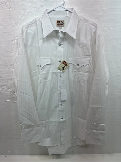 New Men’s ELY Cattleman White Designed Long Sleeve Pearl Snap 17 X. 35 XL R-34