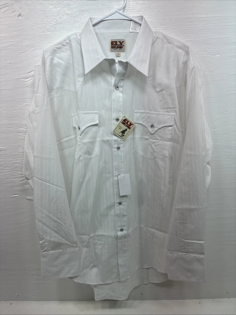 New Men’s ELY Cattleman White Designed Long Sleeve Pearl Snap 17 X. 35 XL R-34