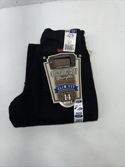New Men’s Black Cowboy Cut Slim Fit Wrangler Jeans. 9x36 H-12