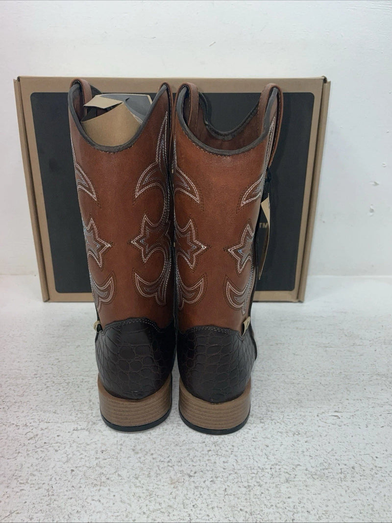 New Youth Brown DBL Barrel Cowboy Boots. 4475202 3.5 3 1/2. 22-77