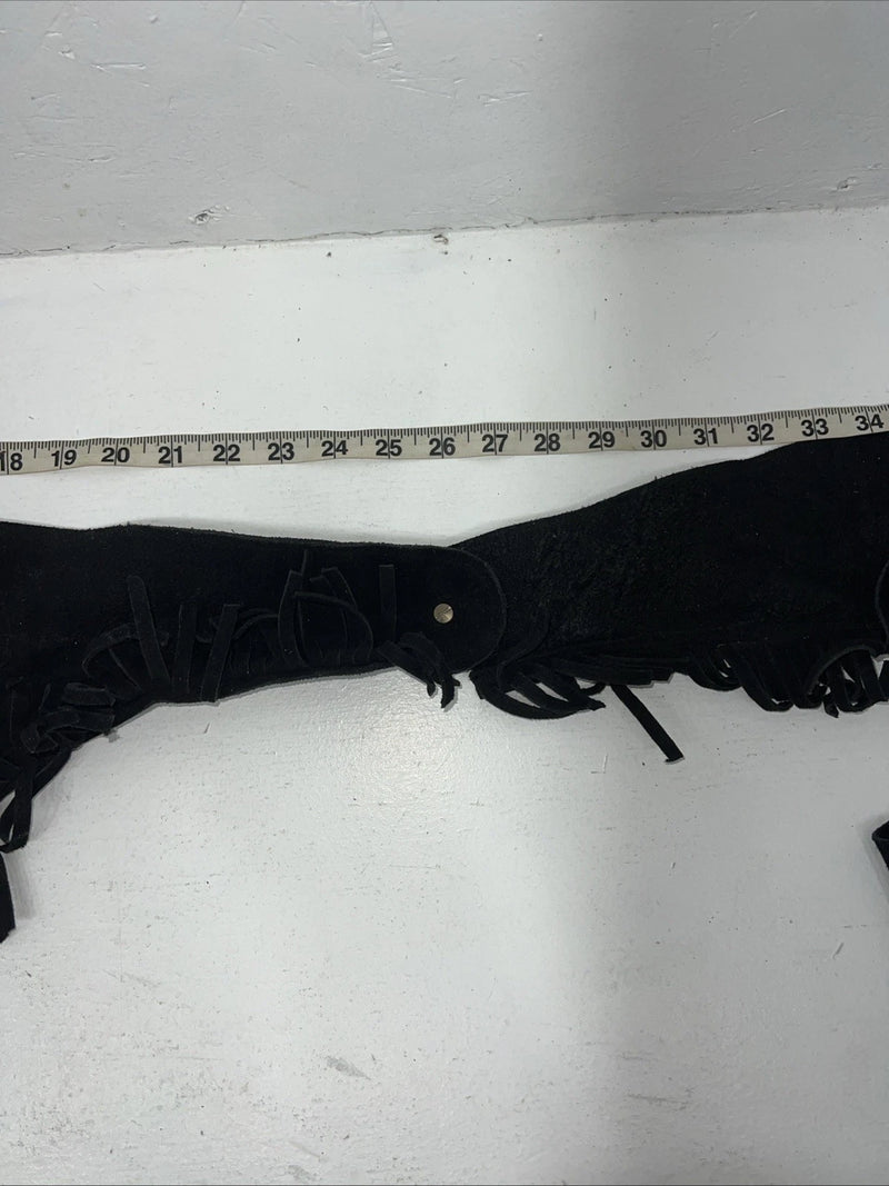 NOS Black Show Chaps With Fringe Adjustable Waist 46” I-69