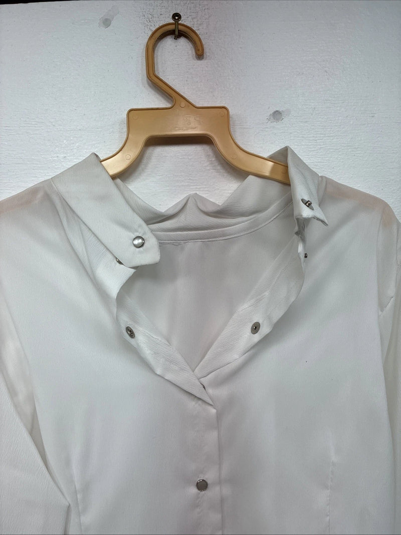 New Women’s Prior White Long Sleeve Pearl Snap English Shirt 38 KK-64