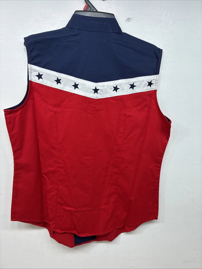 New Women’s Cumberland Red Blue Sleeveless Pearl Snap Small TT-19