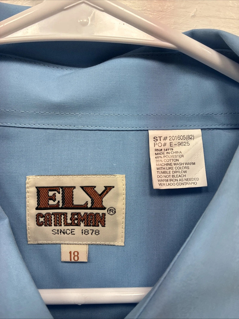 New Men’s ELY Cattleman Blue Simple Short Sleeve Pearl Snap 2XL F-84