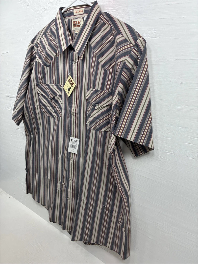 New Men’s ELY Cattleman Multicolor Stripe Short Sleeve Pearl Snap XLT R-67