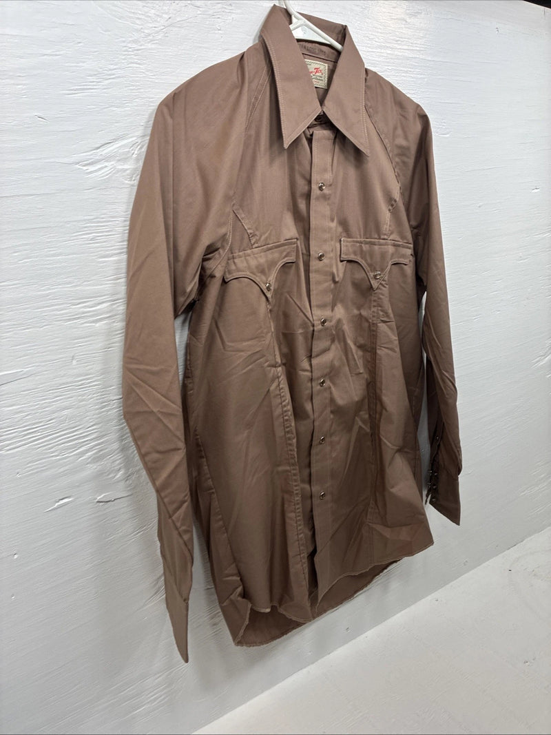 New Men’s Tem Tex Brown Western Long Sleeve Pearl Snap 15 X 33 Medium T-43