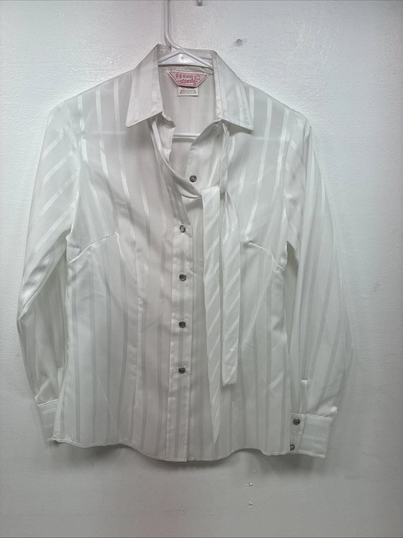 New Women’s H Bar C White Stripe Long Sleeve Pearl Snap Size 34 KK-105
