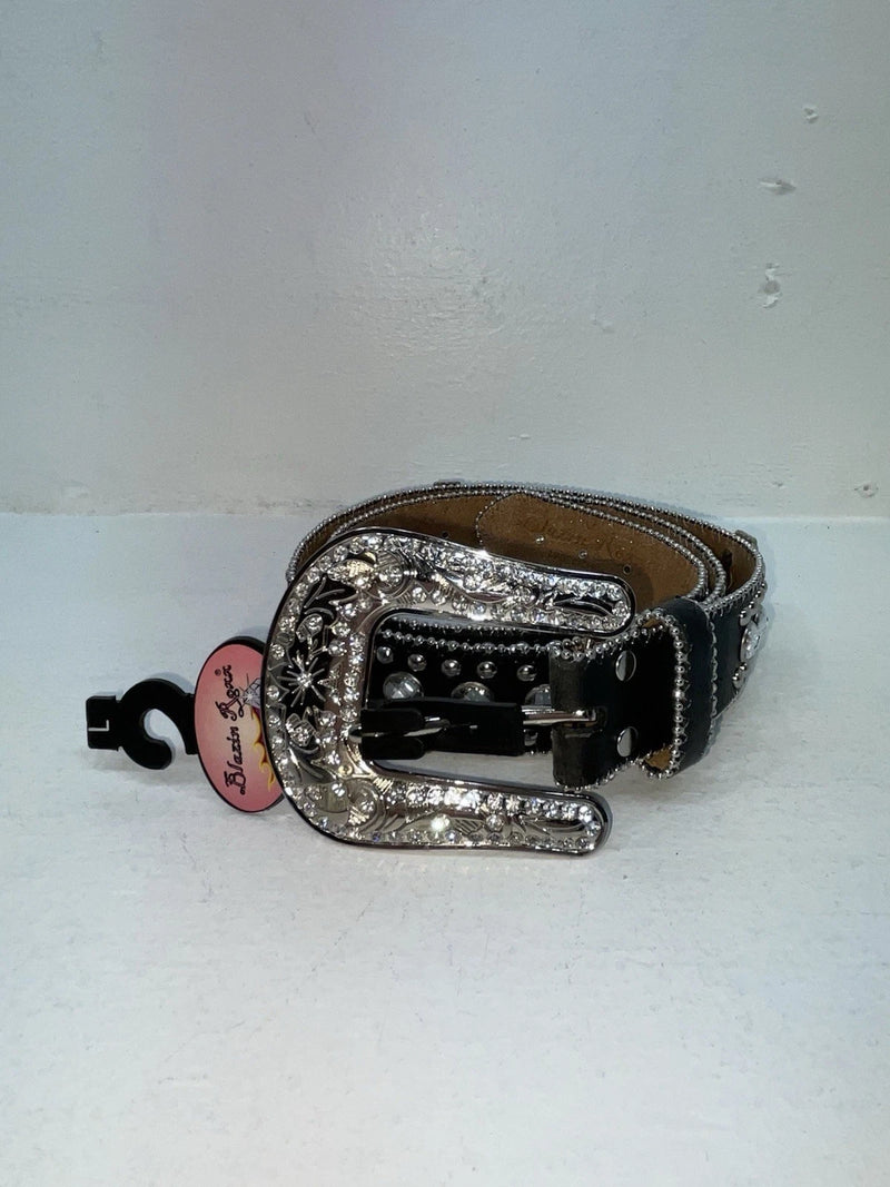 New Black Genuine Leather Blazin Roxx Silver Bling Cross L Belt #N3510401 Z-68