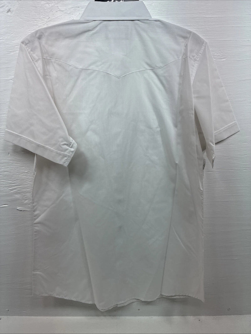 New Men’s White Horse Western White Short Sleeve Pearl Snap Large V-38