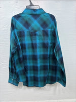 New Women’s Cumberland Blue Plaid Long Sleeve Pearl Snap 1XL Plus DD-16
