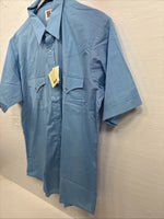 New Men’s ELY Cattleman Simple Blue Short Sleeve Pearl Snap 16 Large A-31