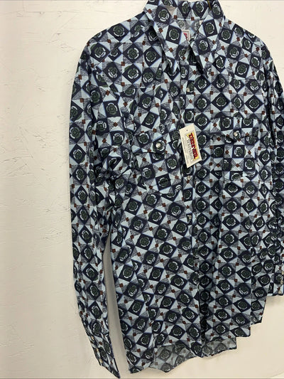 New Mens Blue Flower Denver Westerns Pearl Snap Long Sleeve Shirt. 15.5x33 G-75