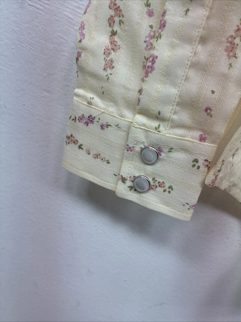 New Kids White Horse Floral Long Sleeve Pearl Snap Large MM-6