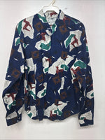 New Women’s Cowboy Threads Blue Design Long Sleeve Button Up Medium KK-23