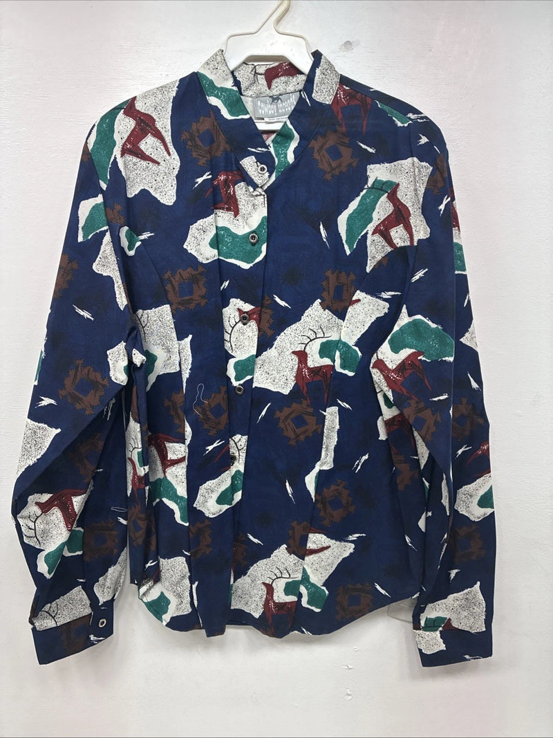 New Women’s Cowboy Threads Blue Design Long Sleeve Button Up Medium KK-23