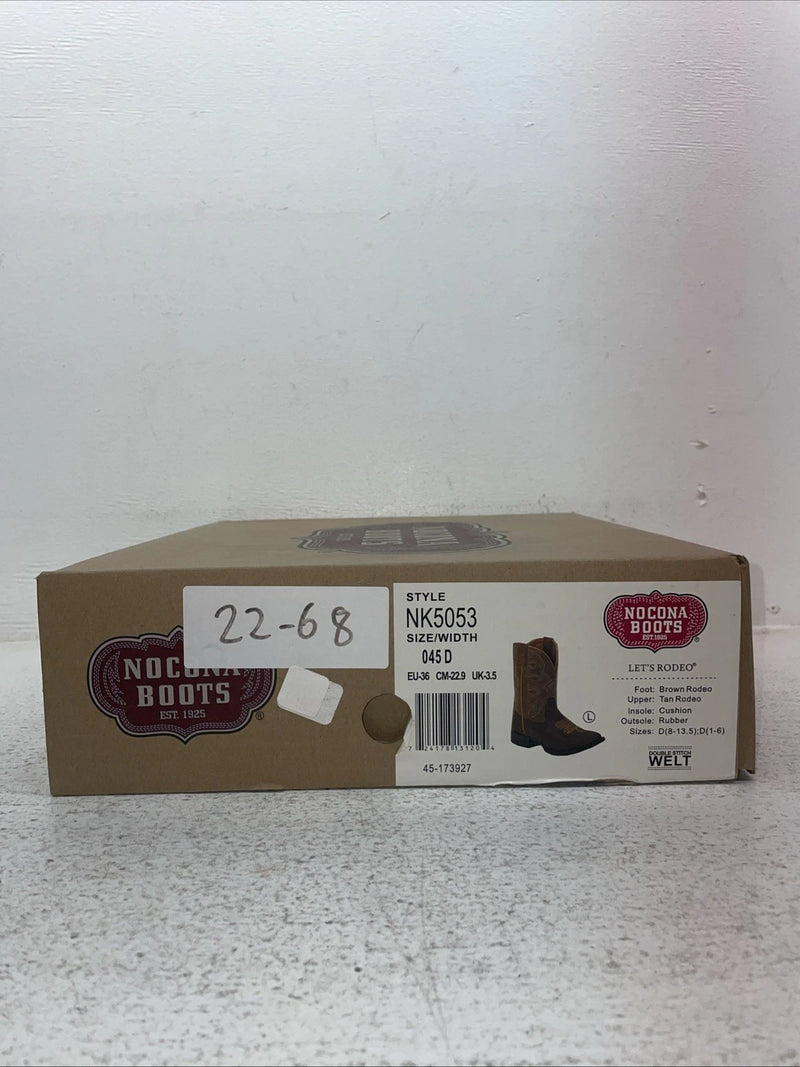 New Youth Brown Nocona Cowboy Boots. N K 5053 4.5 4 1/2 D. 22-68