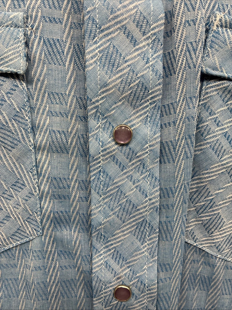 New Men’s Karman Blue Designed Short Sleeve Pearl Snap 14.5 Small V-9